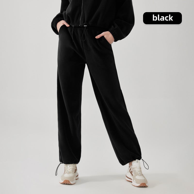 Generic Warm Fleece Yoga Jacket Loose Collar Velvet Top Black (pants) 