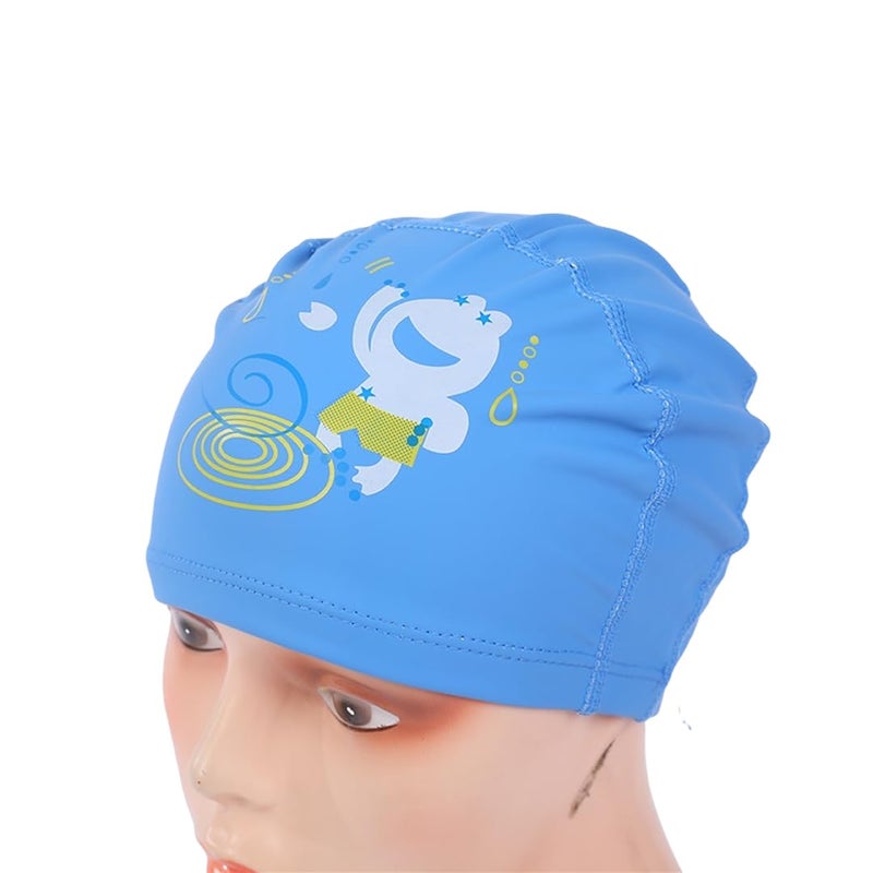 Endless EL1017 Comfortable PU Swimming Cap with Cartoon Design | Blue | Material : PU | Elastic Waterproof Swimming Cap for Long and Short Hair with Thicker Edge | For Children - Image 1