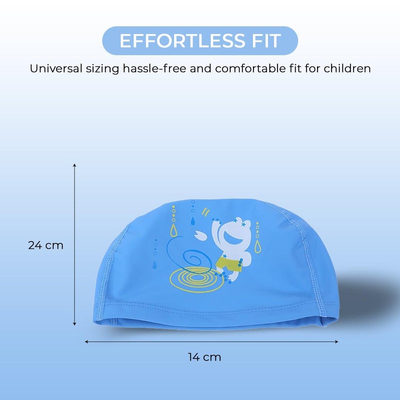 Endless EL1017 Comfortable PU Swimming Cap with Cartoon Design | Blue | Material : PU | Elastic Waterproof Swimming Cap for Long and Short Hair with Thicker Edge | For Children - Image 3