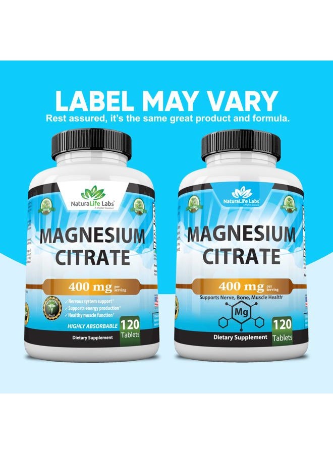 NaturaLife Labs Magnesium Citrate 400 mg - High Potency Elemental Magnesium Essential Mineral for Heart, Muscle, & Digestion Support – Non-GMO - 120 Tablets - Image 3