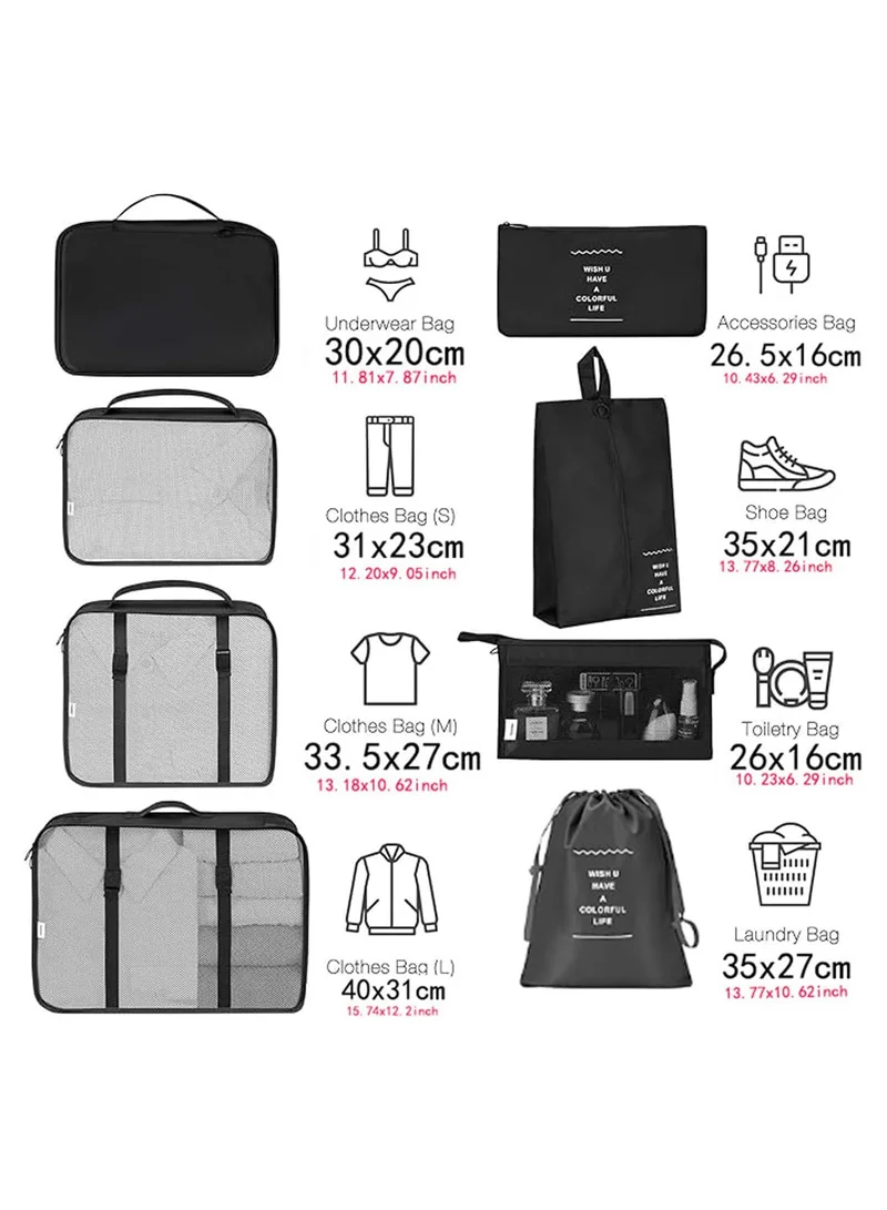 QUESERA Travel Organizer, 8 Pcs Packing Cubes Luggage Organizer, Storage Bags Organizer Set, Waterproof, Space Saving, Travel Essentials Organizer, Pink