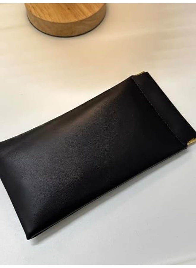 قضايا النظارات، ناعمة PU الجلد، حقيبة النظارات الشمسية المحمولة، مقاومة للماء، الإغلاق التلقائي، الأسود، 17.6x9cm - Image 3