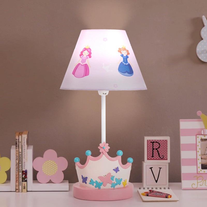 HERBESTBAY Kids Table Lamp, Adorable Princess Crown Style Desk Lamp, 16 Inch Pink Bedside Lamp Ideal for Girls Bedroom Decor, Includes LED Bulb - Image 1