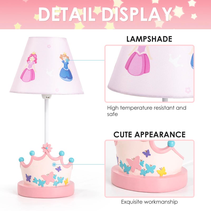 HERBESTBAY Kids Table Lamp, Adorable Princess Crown Style Desk Lamp, 16 Inch Pink Bedside Lamp Ideal for Girls Bedroom Decor, Includes LED Bulb - Image 3