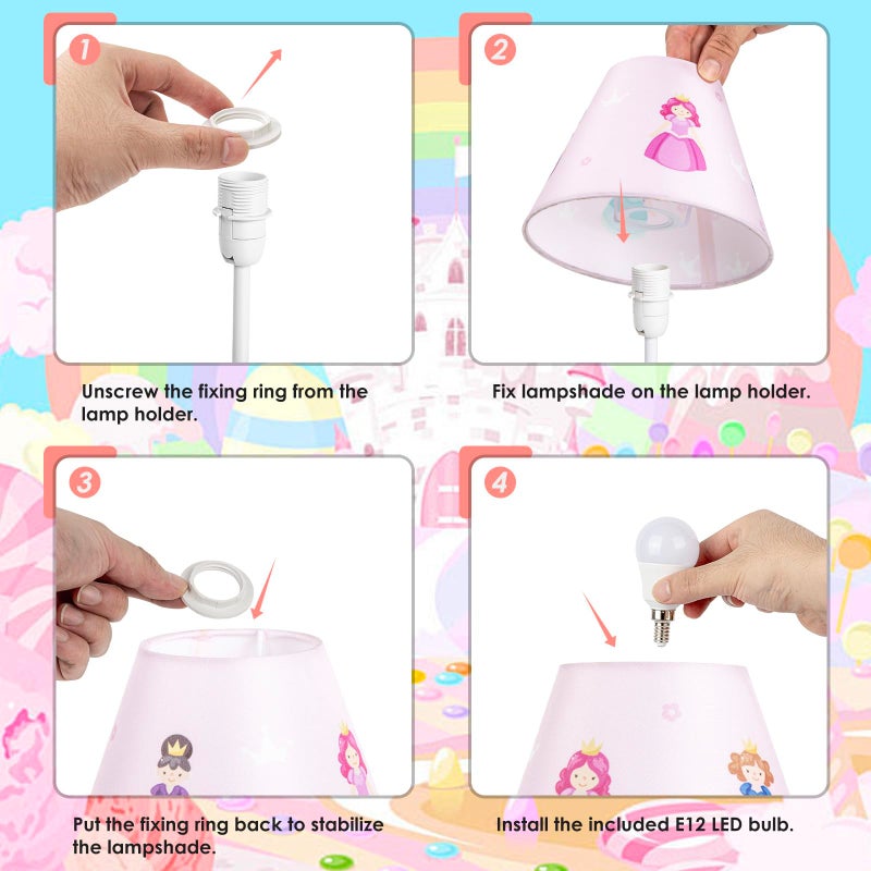 HERBESTBAY Kids Table Lamp, Adorable Princess Crown Style Desk Lamp, 16 Inch Pink Bedside Lamp Ideal for Girls Bedroom Decor, Includes LED Bulb - Image 4
