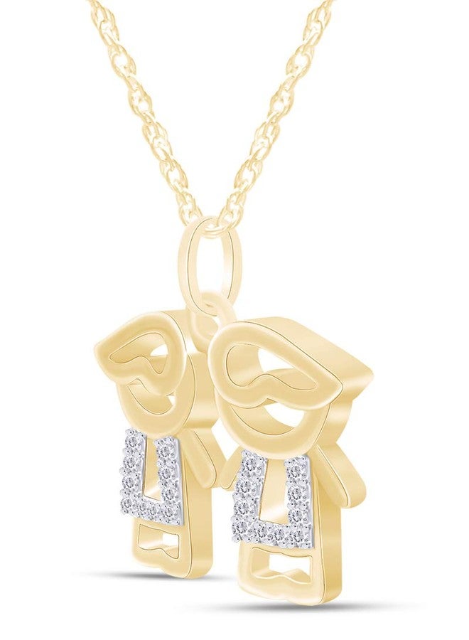 AFFY Adorable Two Twins Family Pendant Necklace in 14k Yellow Gold Over Sterling Silver - Image 2