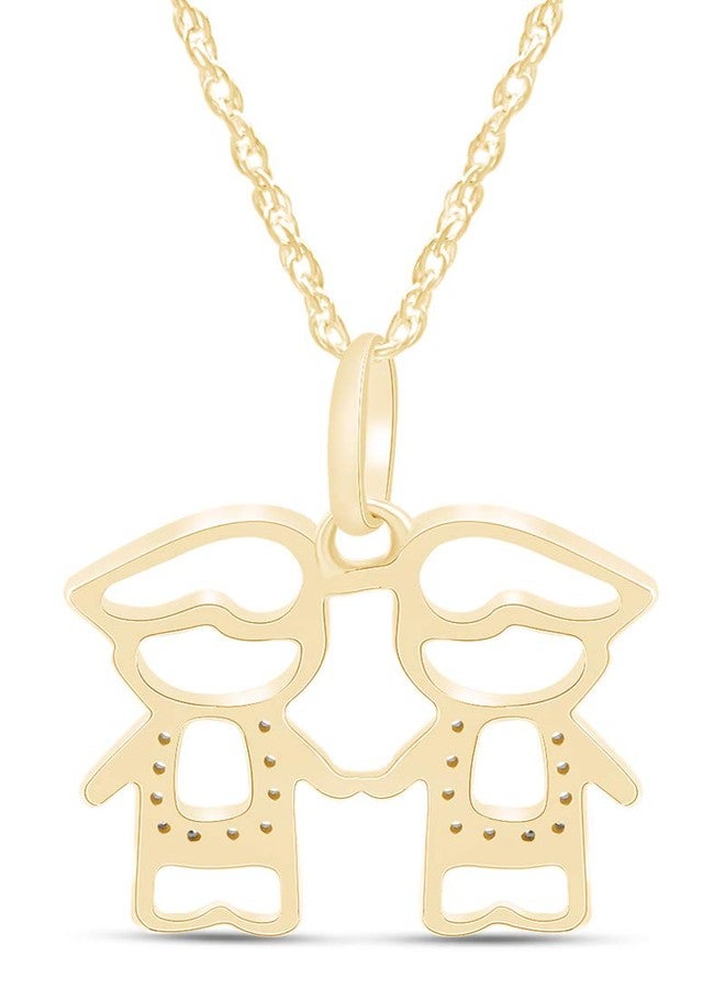 AFFY Adorable Two Twins Family Pendant Necklace in 14k Yellow Gold Over Sterling Silver - Image 3
