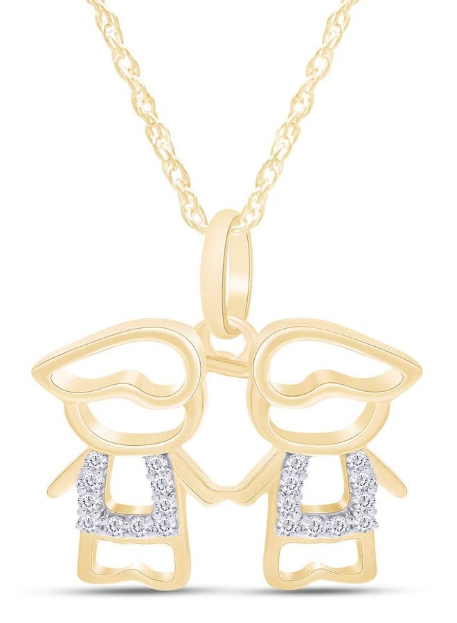 AFFY Adorable Two Twins Family Pendant Necklace in 14k Yellow Gold Over Sterling Silver - Image 1