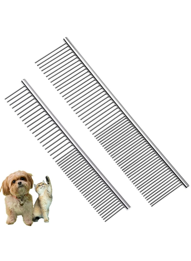 2PCS Dog and Cat Brush, Stainless Steel Dog Grooming Comb Kit, Detangler Deshedding Brush for Long Haired Dogs＆Cats, Dog Tangles Metal Comb＆Knots Hair Remover for Dog＆Cat Undercoat 6.4" 7.5 - Image 1