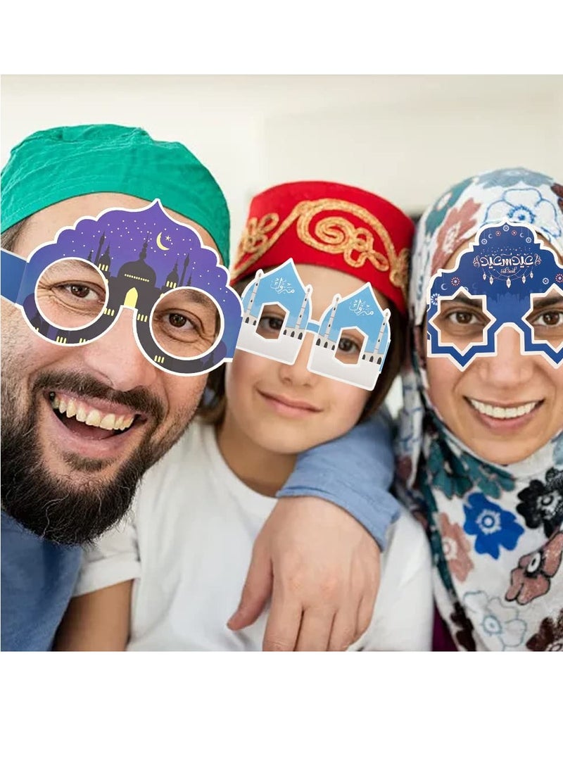 موردلي 12 قطعة من نظارات عيد مبارك الورقية وإكسسوارات كشك الصور وزينة رمضان مبارك الجديدة وإطارات النظارات والأقنعة ونظارات فييستا ونظارات الألعاب والحفلات وديكور إسلامي إسلامي ومستلزمات الحفلات للأطفال والكبار - Image 5