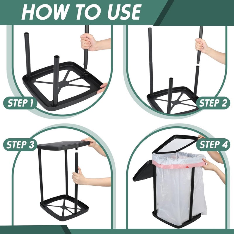LASALE LASALE Garbage Bag Storage Rack with Lid Folding Waste Bin Kitchen IndoorOutdoor Trash Bag Hanging Waste Bin 3 Different Height  - Image 2