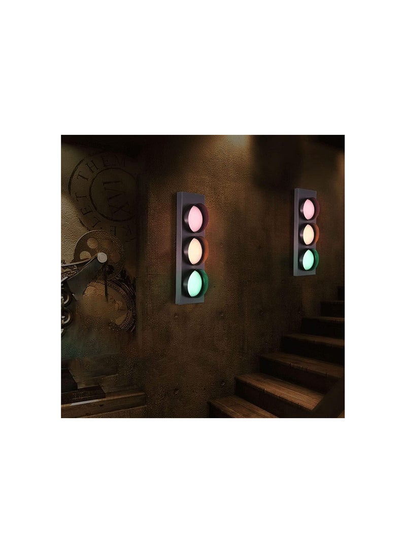 GGOOT Black Metal Wall Sconce, Warning Traffic Signal Light, Red Green Yellow Wall Lamp LED Indoor Signs Lights with Remote Control Switch, Cafe Bar Kindergarten Wall Spotlights - Image 2