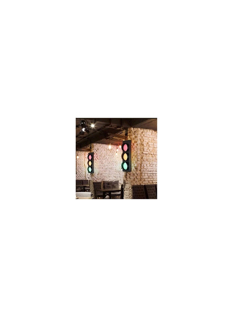 GGOOT Black Metal Wall Sconce, Warning Traffic Signal Light, Red Green Yellow Wall Lamp LED Indoor Signs Lights with Remote Control Switch, Cafe Bar Kindergarten Wall Spotlights - Image 3