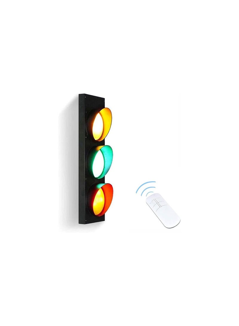 GGOOT Black Metal Wall Sconce, Warning Traffic Signal Light, Red Green Yellow Wall Lamp LED Indoor Signs Lights with Remote Control Switch, Cafe Bar Kindergarten Wall Spotlights - Image 1