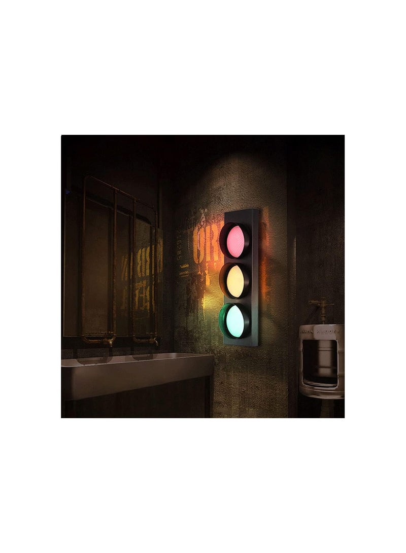 GGOOT Black Metal Wall Sconce, Warning Traffic Signal Light, Red Green Yellow Wall Lamp LED Indoor Signs Lights with Remote Control Switch, Cafe Bar Kindergarten Wall Spotlights - Image 4