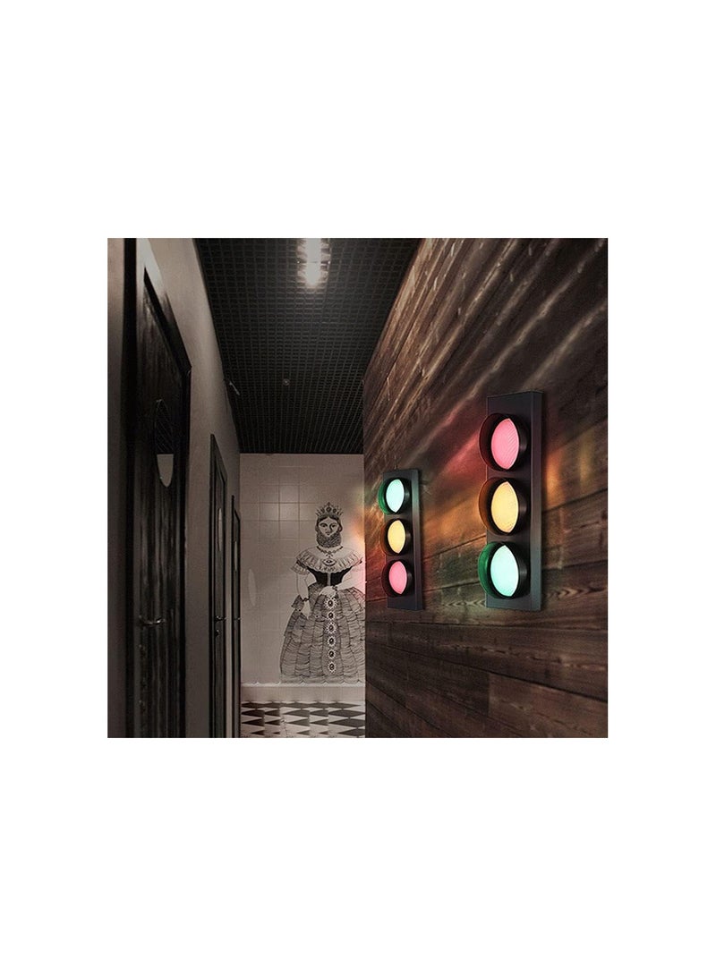 GGOOT Black Metal Wall Sconce, Warning Traffic Signal Light, Red Green Yellow Wall Lamp LED Indoor Signs Lights with Remote Control Switch, Cafe Bar Kindergarten Wall Spotlights - Image 5