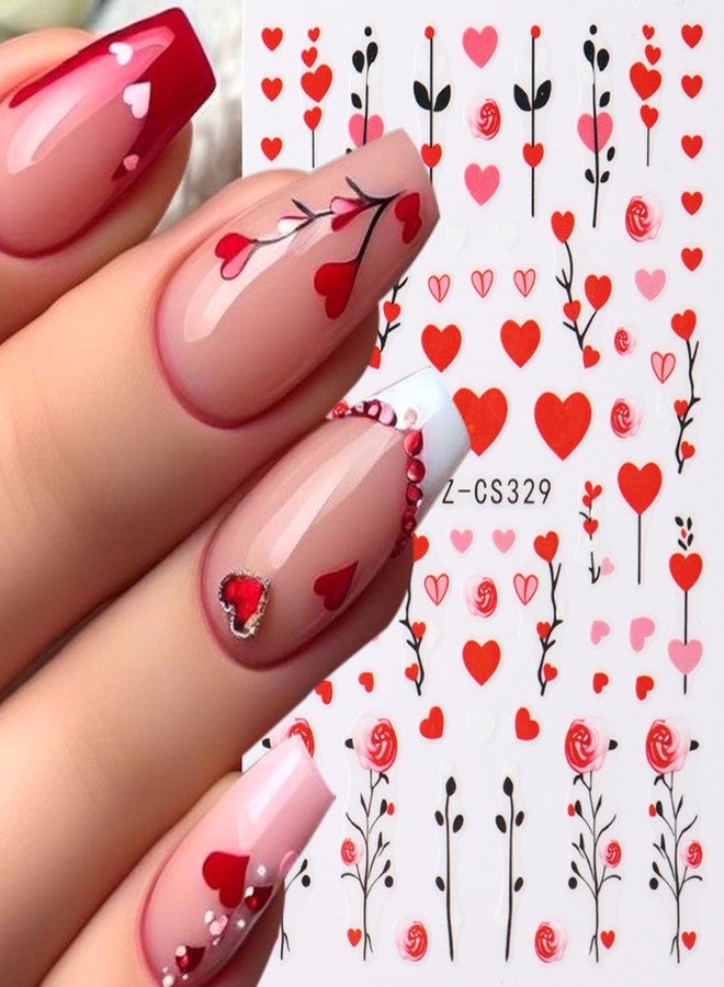 8 Sheets Nail Art Stickers Decals Self-Adhesive Rose Heart Nail Stickers Romantic Red Lips Flower Nail Art Decals Heart Bow Nail Art Design Decoration Accessories - Image 4