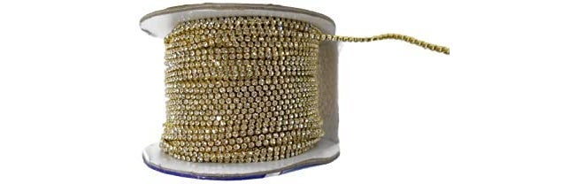 ALEVAN Metal Stone Chain Lace for Jewellery Making, Gold White (10 m) - Image 1