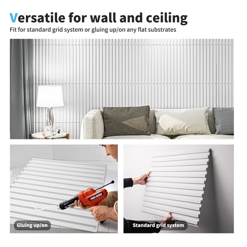Art3d Slat Wall Panel, 3D Fluted Textured Panel 12-Tile 19.7 x 19.7in. - White - Image 5