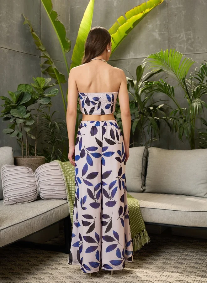 SASSAFRAS Floral Printed Tube Top And Palazzo Set For Women