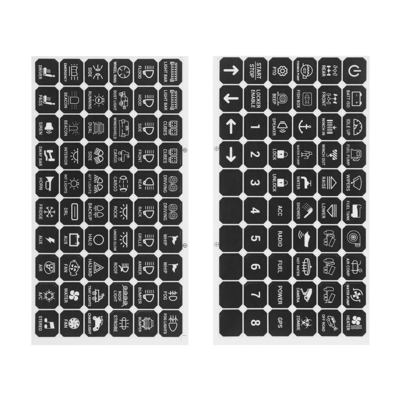 Micro Traders 120pcs Switch Panel Small Stickers Switch Label Decal Multifunction Button Sticker for Cars Boats Trailers Compatible with Auxbeam Switch Panel BA80 GA80 BB80