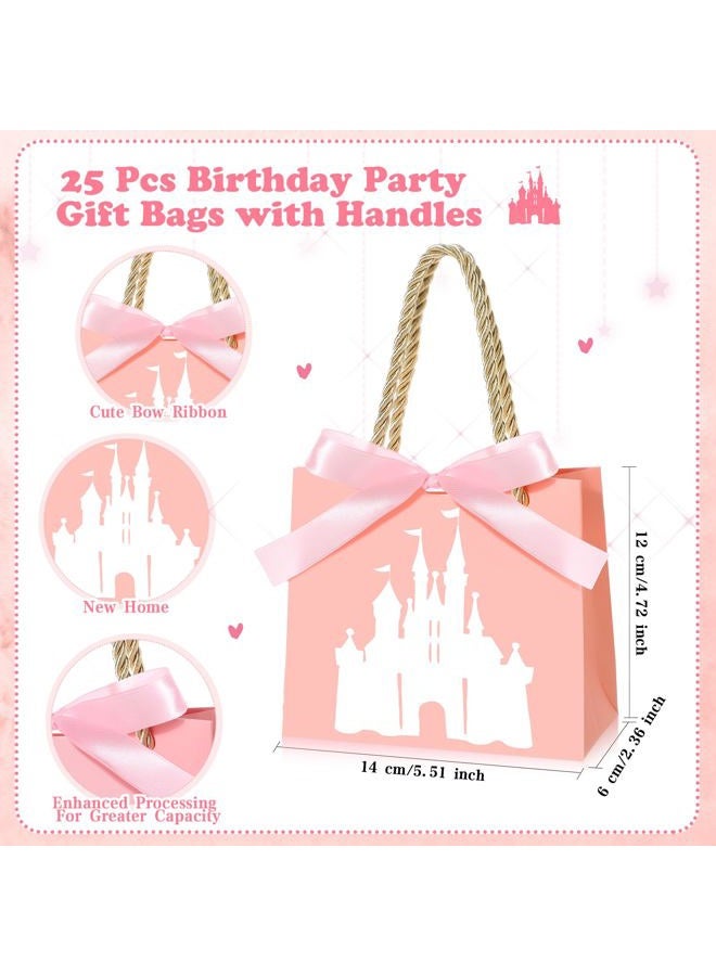 Sinload 25 Sets Small Princess Castle Party Favor Bags with Handles Ribbons 5.51 x 2.36 x 4.72 Inch Light Pink Princess Goodie Candy Gift Bags for Birthday Gender Reveal Baby Shower Party Supplies - Image 2