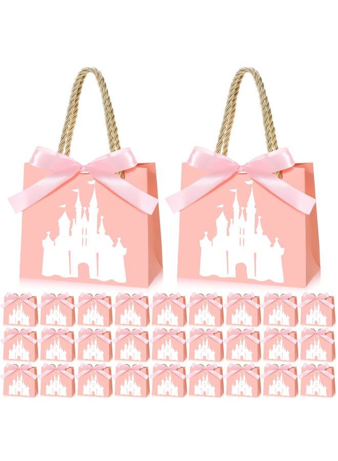 Sinload 25 Sets Small Princess Castle Party Favor Bags with Handles Ribbons 5.51 x 2.36 x 4.72 Inch Light Pink Princess Goodie Candy Gift Bags for Birthday Gender Reveal Baby Shower Party Supplies - Image 1