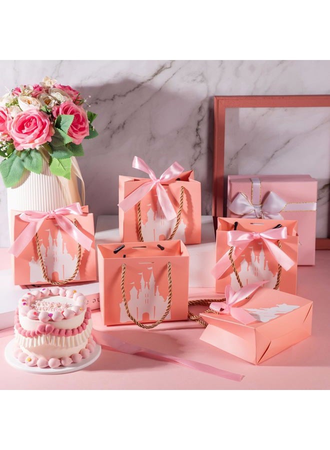 Sinload 25 Sets Small Princess Castle Party Favor Bags with Handles Ribbons 5.51 x 2.36 x 4.72 Inch Light Pink Princess Goodie Candy Gift Bags for Birthday Gender Reveal Baby Shower Party Supplies - Image 5