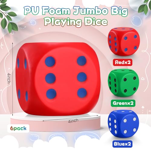 Simgoing 6 Pcs 4 Inch Large Foam Dice Giant Cube with 6 Sided Number Dots Jumbo Soft Slow Big PU Foam Stress Ball for Party Game Math Learning Props Stress Relief GiftsColorful - Image 5