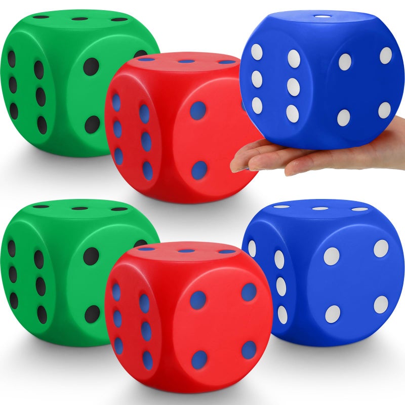 Simgoing 6 Pcs 4 Inch Large Foam Dice Giant Cube with 6 Sided Number Dots Jumbo Soft Slow Big PU Foam Stress Ball for Party Game Math Learning Props Stress Relief GiftsColorful - Image 3