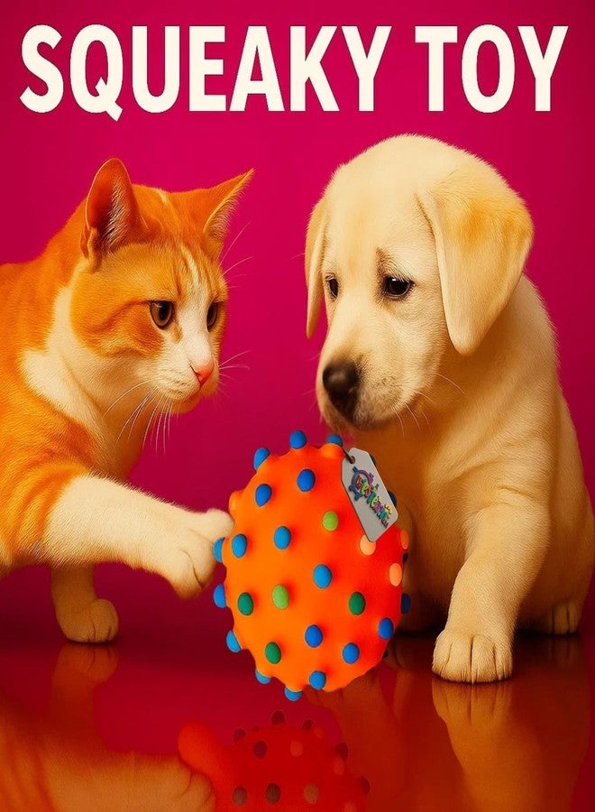 Western Era Spikey Ball Dog Toy | Durable Orange Rubber Squeaky Toy for Dogs | Textured Ball for Fetch, Teething, Gum Massage & Dental Cleaning | Interactive Pet Toy with Squeaker | Playtime Fun - Image 2