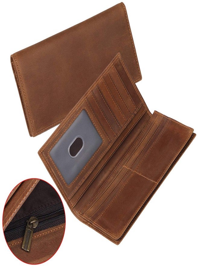 JEEBURYEE Men's Vintage Genuine Leather Long Bifold Wallet RFID Blocking Card Holder, Brown, L - Image 5
