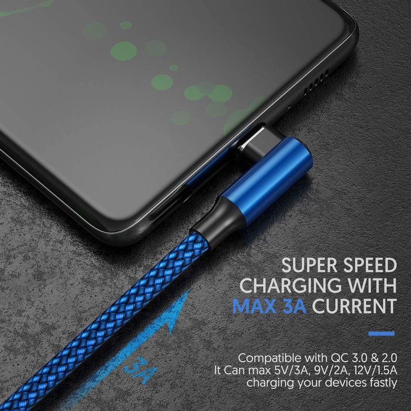 EWUONU USB C Cable 90 Degree [3 Pack 10FT], USB A to USB C Right Angle Nylon Braided Fast Charging Cable for iPhone 16 Pro Max/16Pro/16Plus/16/15 Pro Max, Samsung Galaxy S24 Ultra/S24/S23 Ultra, iPad Air6 - Image 4