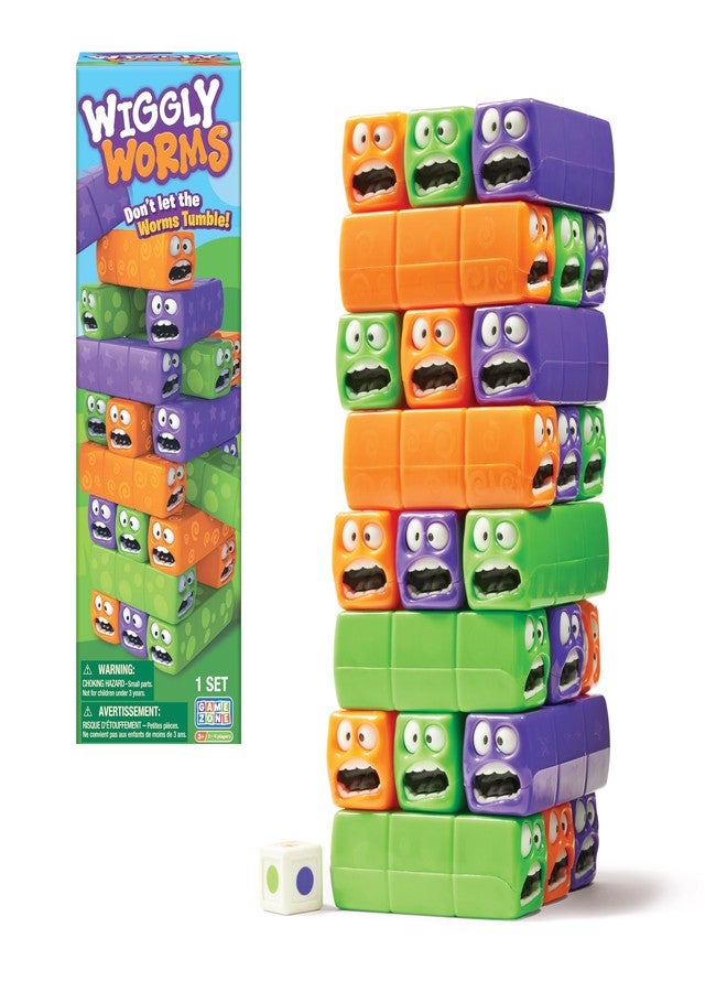 Game Zone Wiggly Worms for 2-4 Players, Ages 3+, Tower Block Stacking Game, Kids & Family Multiplayer - Image 1