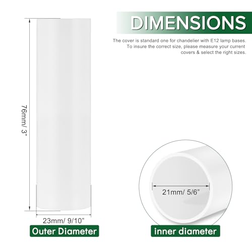 EMNOOTI 3 Inch Tall White Plastic Candle Covers Sleeves,Chandelier Socket Sleeves,Candelabra Base E12 Socket Covers Set of 6 - Image 3