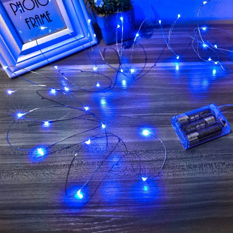 Ariceleo Led Fairy Lights Battery Operated 2 Packs Mini Battery Powered Copper Wire Starry Fairy Lights for Bedroom Christmas Parties Wedding Centerpiece Decoration 5m16ft Blue