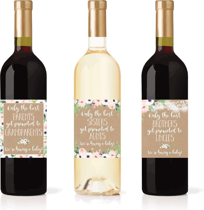Hadley Designs 8 Kraft Floral Theme Mommy's First Milestone Stickers or Wine Labels - Image 3
