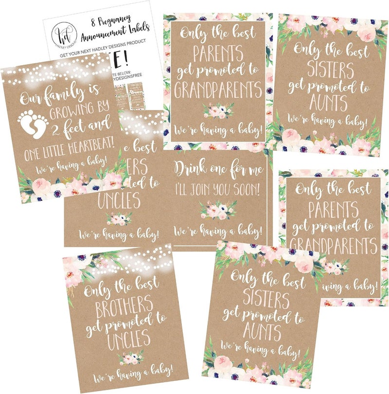 Hadley Designs 8 Kraft Floral Theme Mommy's First Milestone Stickers or Wine Labels - Image 2