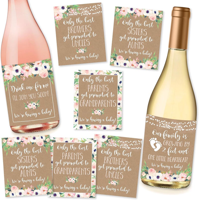 Hadley Designs 8 Kraft Floral Theme Mommy's First Milestone Stickers or Wine Labels - Image 1