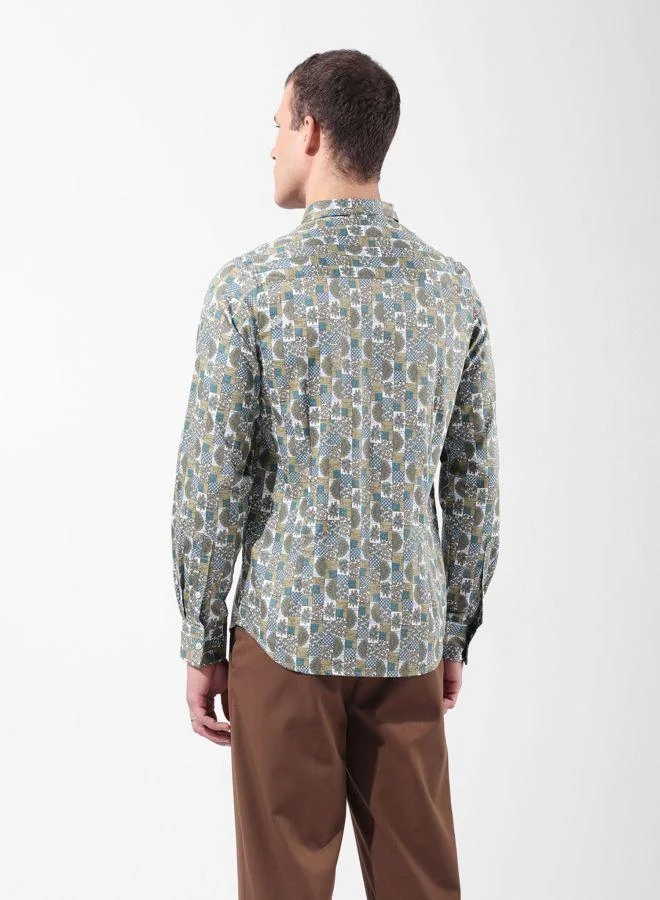 The Indian Garage Co Men Slim Fit Printed Cutaway Collar Full Sleeves Shirt