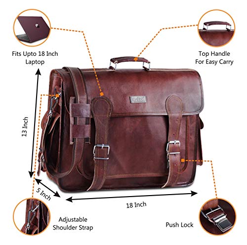 HULSH Brown Leather Messenger Bag For Men 18 Inch Big Women Shoulder Cross Body Brown Laptop Computer Briefcase Bag - Best Vintage Look - Image 2