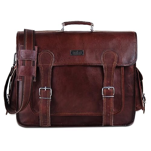 HULSH Brown Leather Messenger Bag For Men 18 Inch Big Women Shoulder Cross Body Brown Laptop Computer Briefcase Bag - Best Vintage Look - Image 4