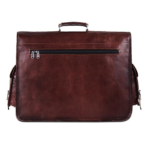 HULSH Brown Leather Messenger Bag For Men 18 Inch Big Women Shoulder Cross Body Brown Laptop Computer Briefcase Bag - Best Vintage Look - Image 5