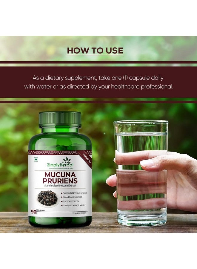 Simply Herbal مكملات مستخلص موكونا بروريينس كابيكاتشو العشبية ببساطة 500 ملغ، مركب معزز للدوبامين من بذور الكاونش السوداء الطبيعية L-Dopa للدماغ والجهاز العصبي والمناعي - 90 كبسولة - Image 4