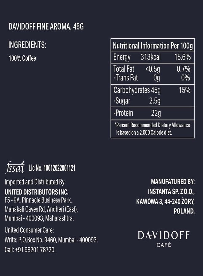 Davidoff Coffee Fine Aroma | 100% Arabica Beans | 7/12 Intensity | Granules, Glass Bottle | 45g - PACK OF 12 - Image 3
