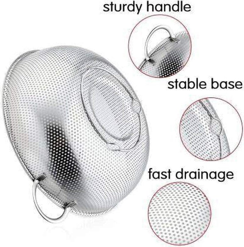 MENOVAS Colander with Handle Pasta Spaghetti Berry Fruit Vegetable Kitchen Food Strainer Basket Stainless Steel Rice Washing Basket Bowl Pot Drainer for Cooking Sifter Strainer - Image 2