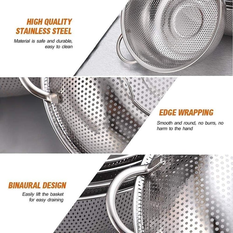 MENOVAS Colander with Handle Pasta Spaghetti Berry Fruit Vegetable Kitchen Food Strainer Basket Stainless Steel Rice Washing Basket Bowl Pot Drainer for Cooking Sifter Strainer - Image 3