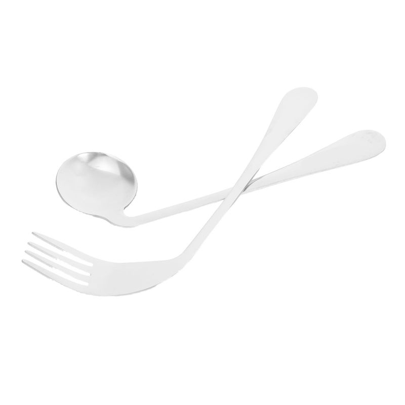 Stainless Steel Angled Eating Utensils 2 Piece Set Fork and Spoon for Elderly Rehabilitation - Image 2