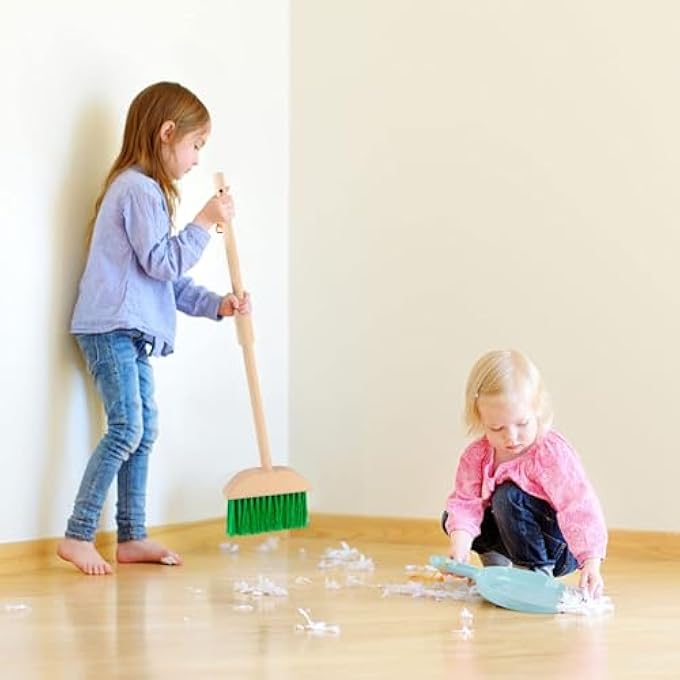 KIDS CLEANING SET TOYS 7 PIECE CLEANING TOYS FOR TODDLERS PRETEND PLAY CLEANING TOOLS FOR KIDS WOODEN DETACHABLE HOUSEKEEPING BROOM DUSTPAN DUSTER BRUSH MOP (‎WOOD) - Image 3