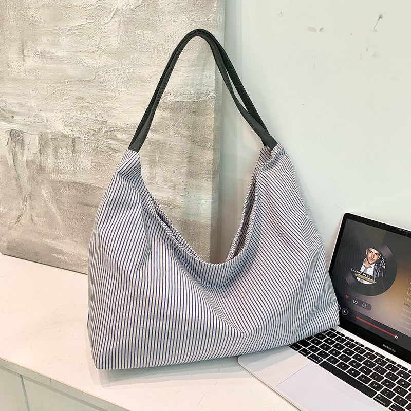 Korean Style Casual Design Large Capacity Striped Tote Bag Lazy All-Match Large Capacity Shopping Bag Fashionable Shoulder Bag